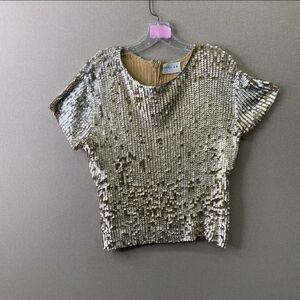 Oscar By Oscar De La Renta Gold Sequins Women’s Top Size 34 Small